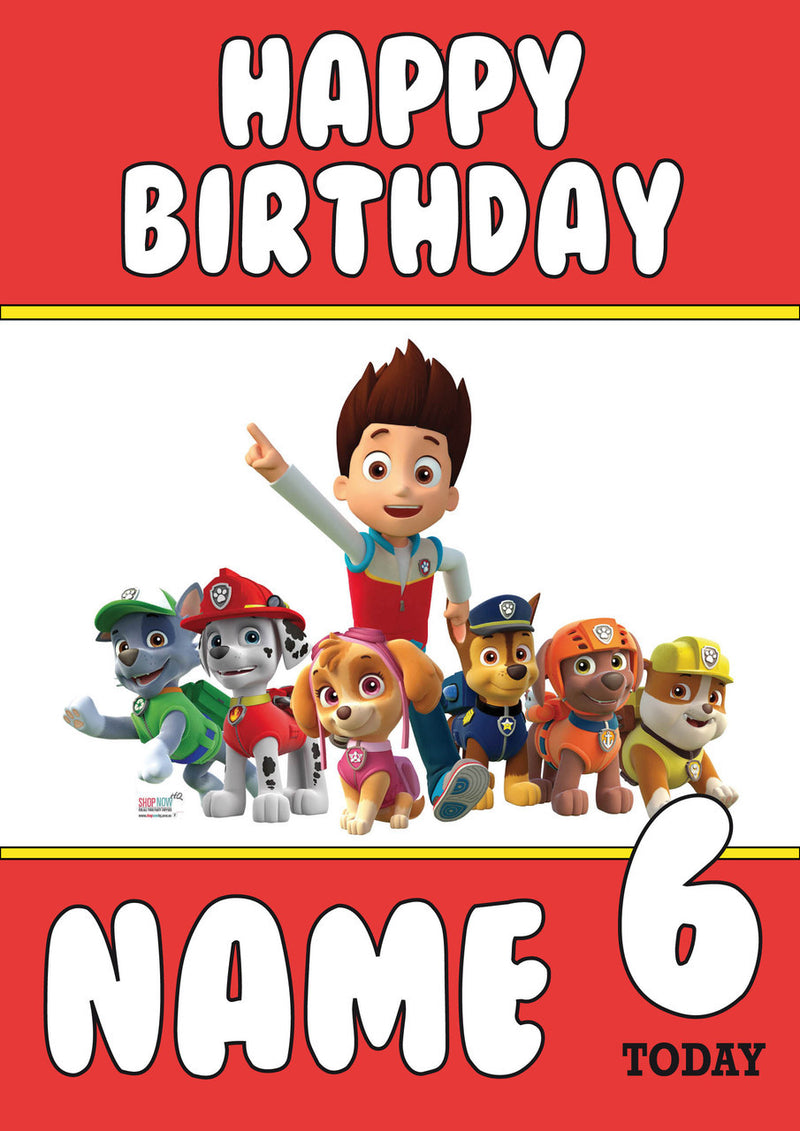 THEME INSPIRED Kids Adult Personalised Birthday Card Paw Patrol Birthday Card