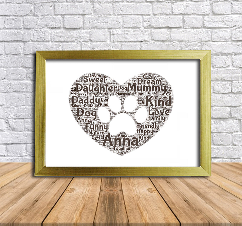 Personalised Paw Print 2 Word Art Poster Print