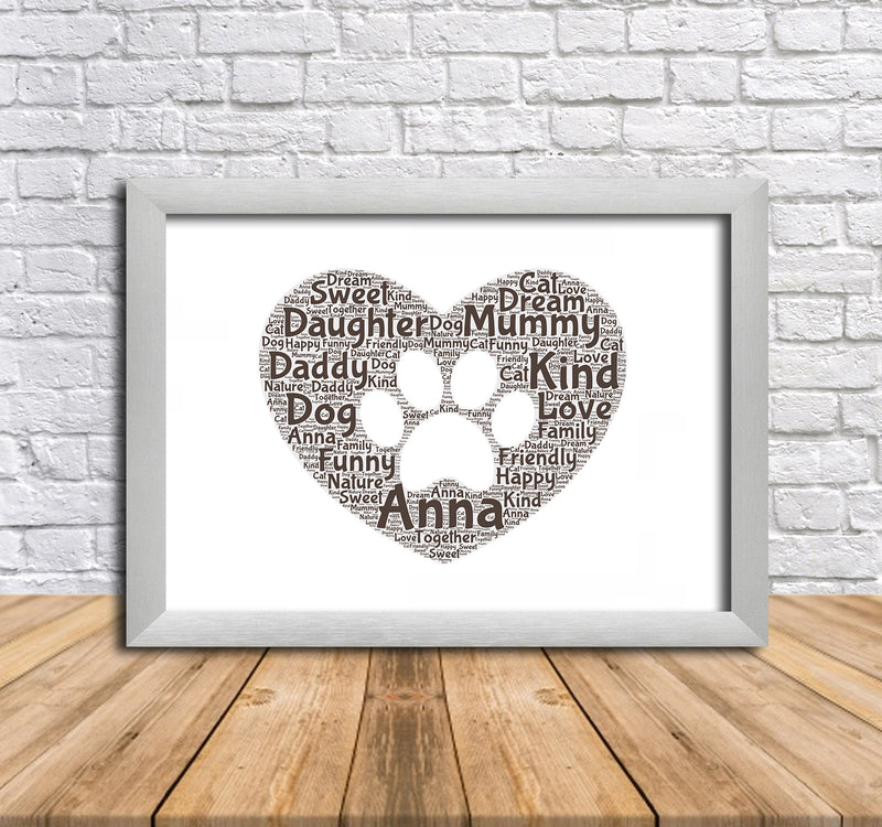 Personalised Paw Print 2 Word Art Poster Print