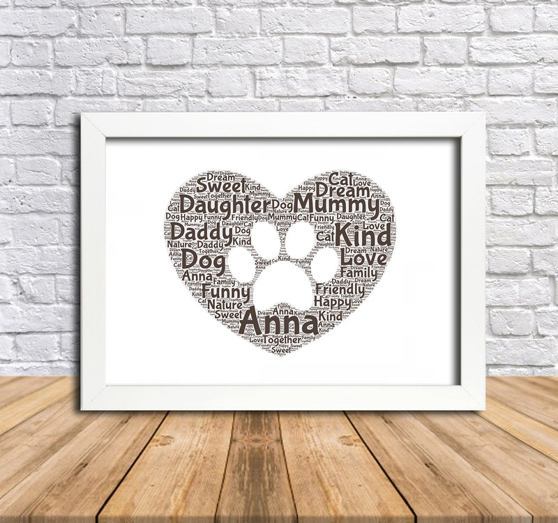 Personalised Paw Print 2 Word Art Poster Print