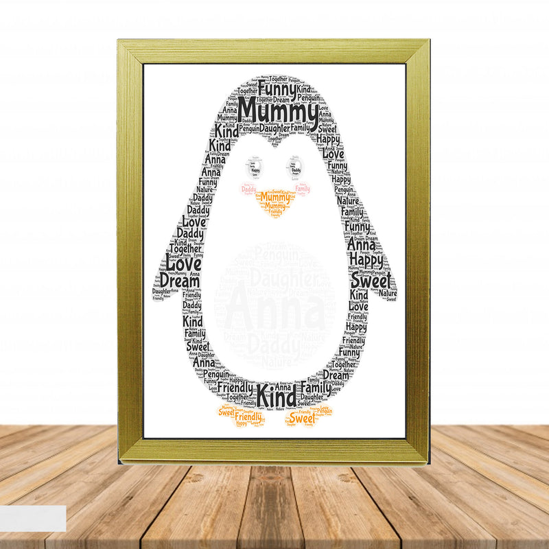 Personalised Penguin 1 Word Art Poster Print