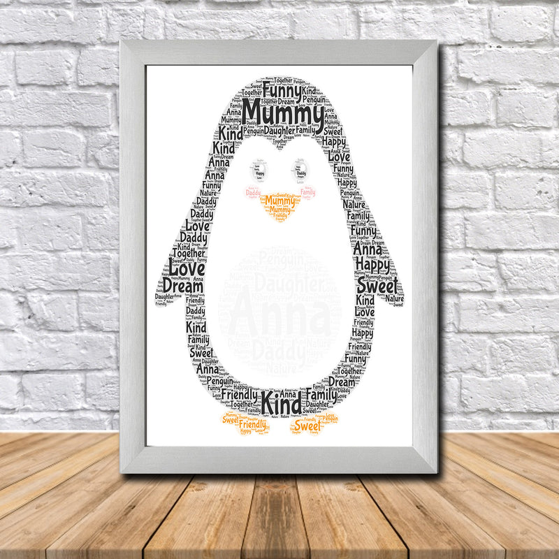 Personalised Penguin 1 Word Art Poster Print