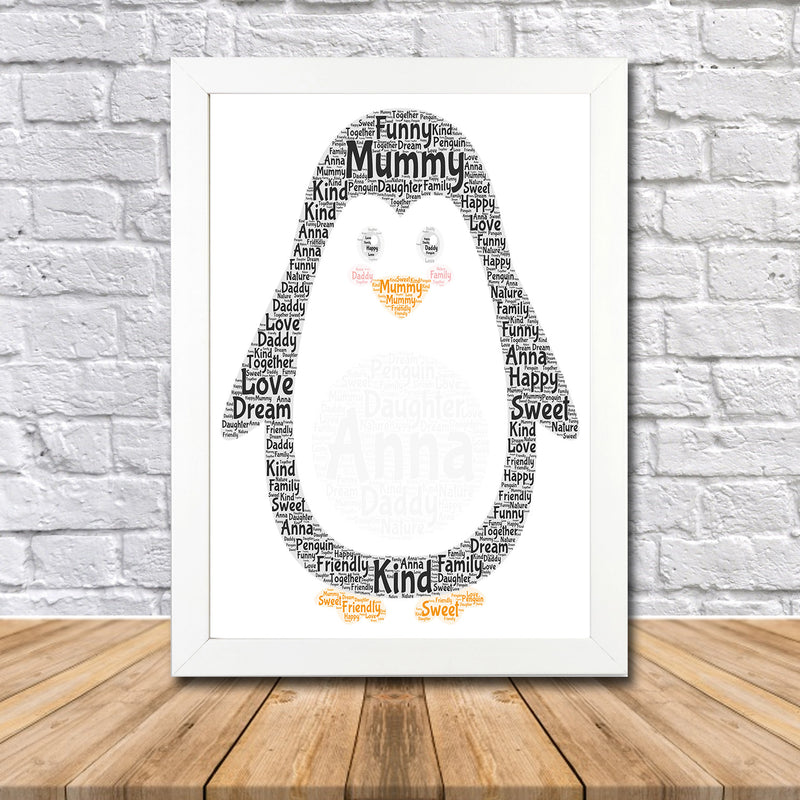 Personalised Penguin 1 Word Art Poster Print