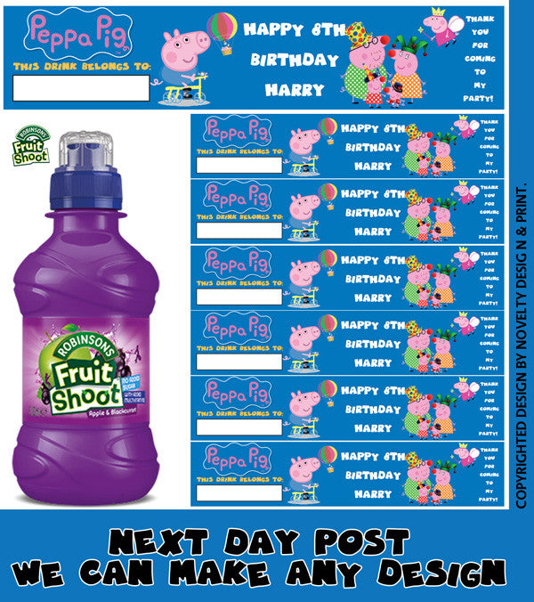 Peppa Pig Inspired Theme Personalised Party Fruit Shoot Label Sticker