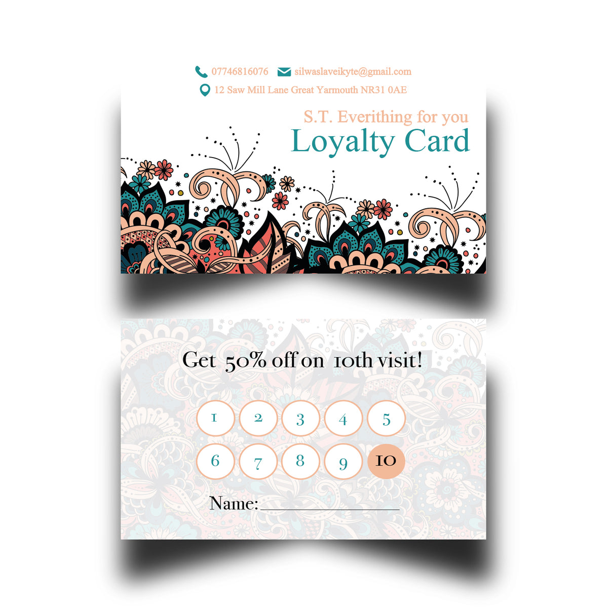 Personalised Floral Themed Loyalty Cards 10