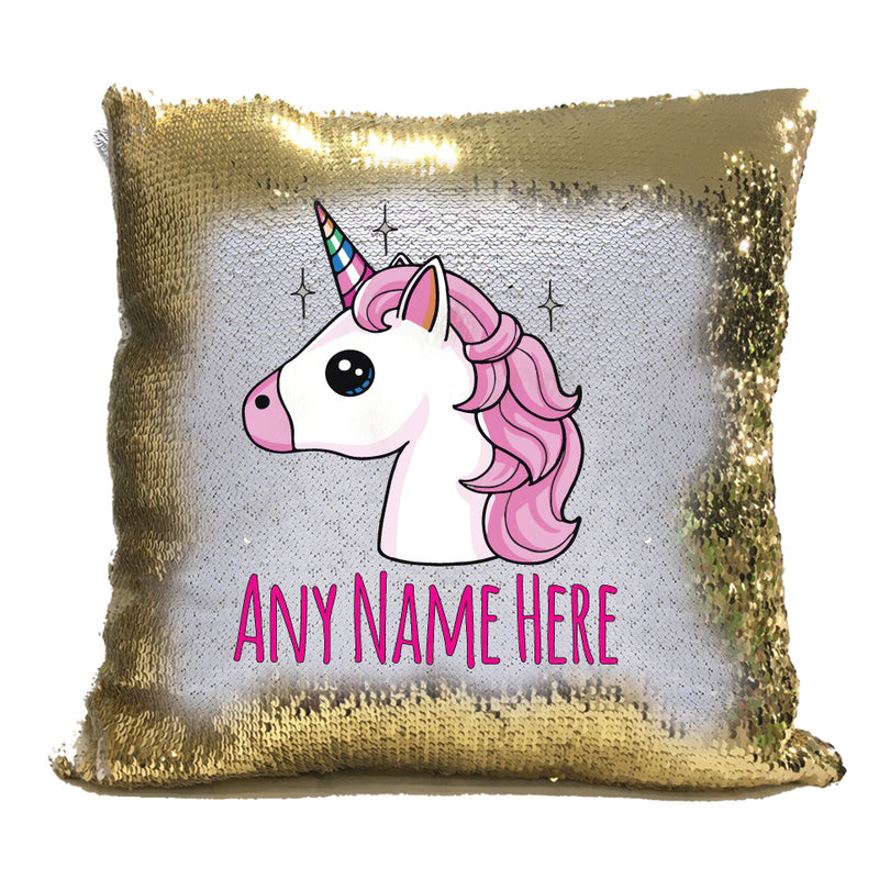Unicorn Design 2 Personalised Gold Magic Cushion including cushion insert