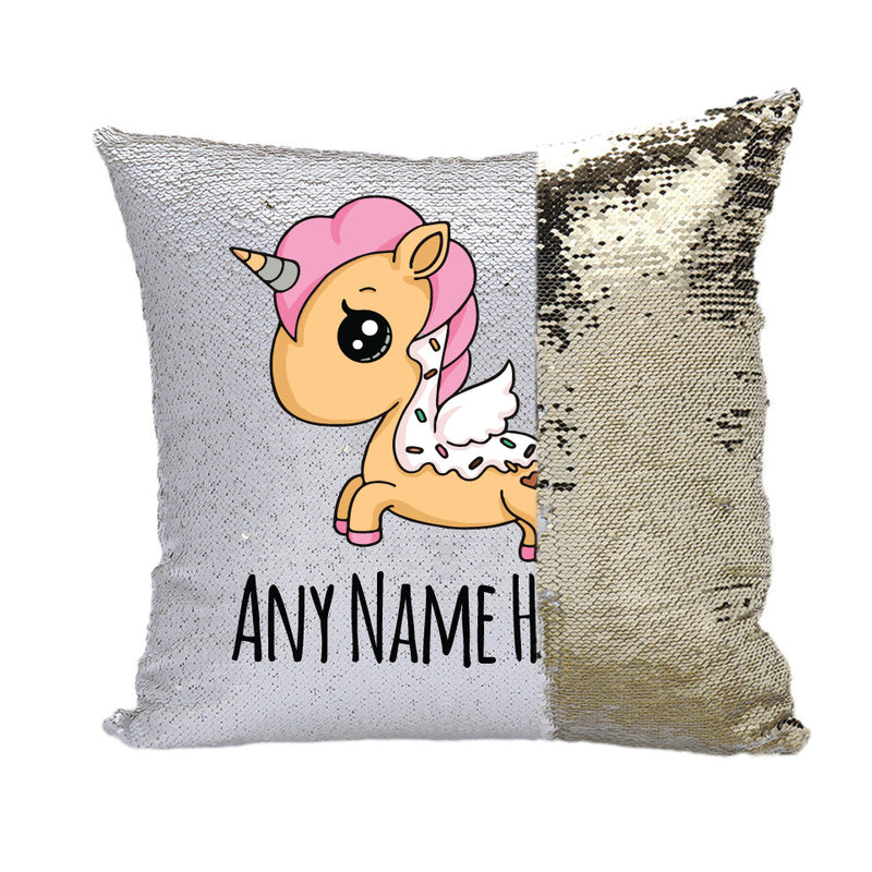 Unicorn Design 3 Personalised Gold Magic Cushion including cushion insert