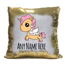 Unicorn Design 3 Personalised Gold Magic Cushion including cushion insert
