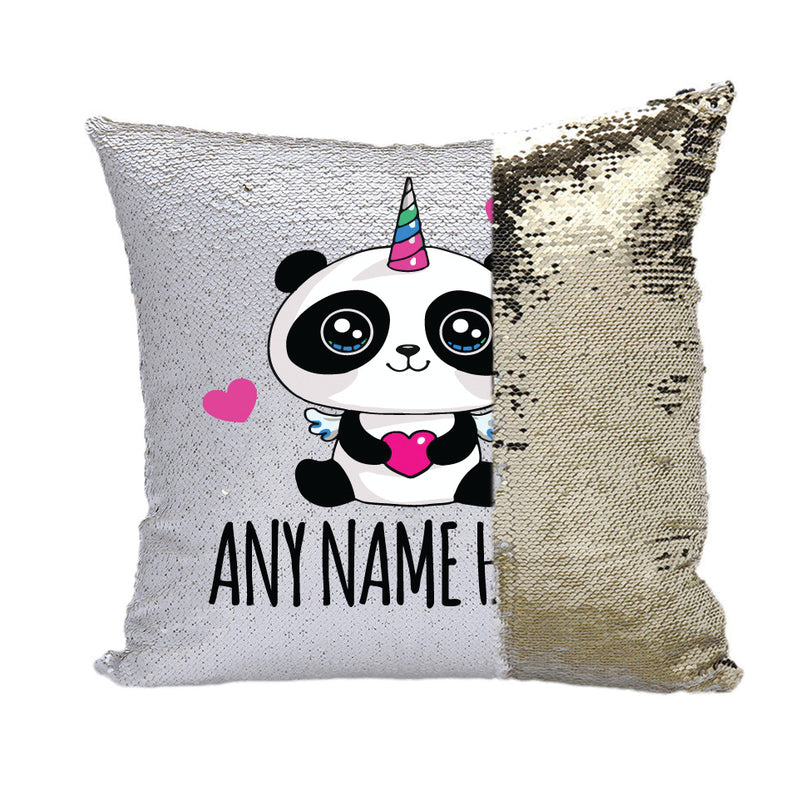 Unicorn Panda Personalised Gold Magic Cushion including cushion insert