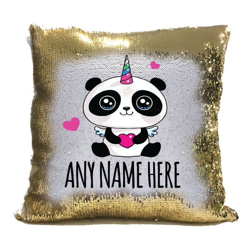 Unicorn Panda Personalised Gold Magic Cushion including cushion insert