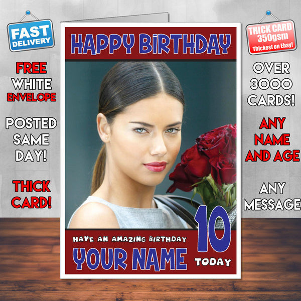 Personalised Adriana Lima 4 Inspired Theme Celebrity Birthday Card