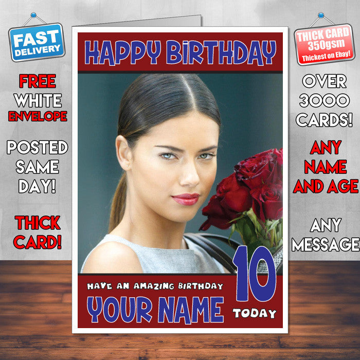 Personalised Adriana Lima 4 INSPIRED THEME Celebrity Birthday Card (SA)