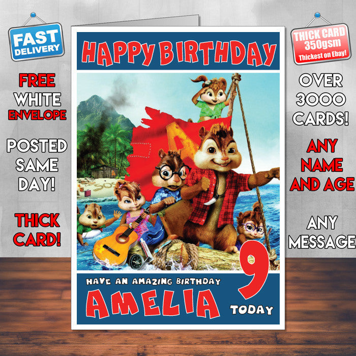 Personalised Alvin And The Chipmunks 1 Style Inspired Cartoon Birthday Card (SA)