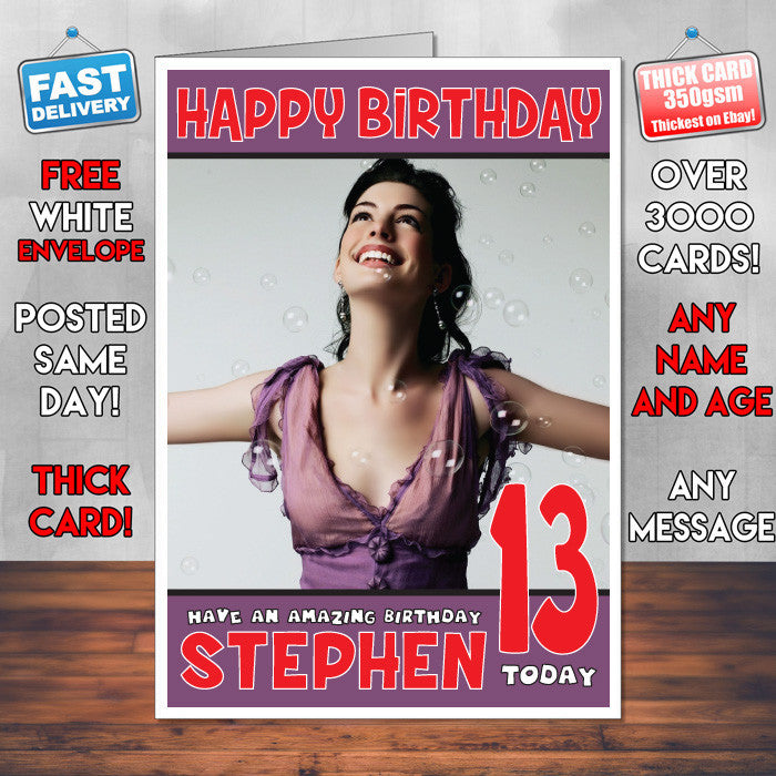 Personalised Anne Hathaway 5 INSPIRED THEME Celebrity Birthday Card (SA) – Personalised Anne Hathaway 5 Inspired Theme Celebrity Birthday Card