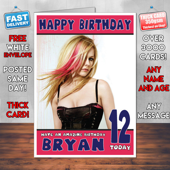 Personalised Avril Lavigne 3 Celebrity Inspired Style Birthday Card (SA)