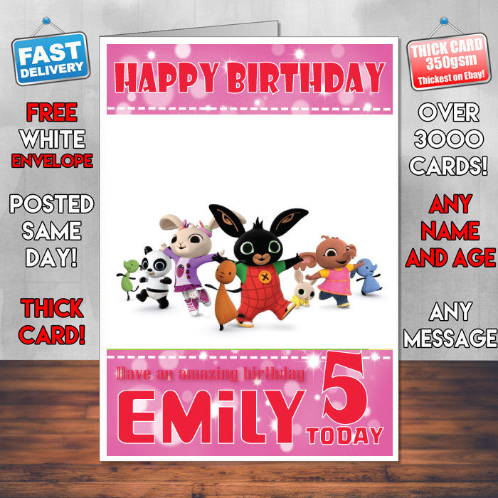 Personalised Bing 3 Style Theme Personalised Kidshows Birthday Card (SA)