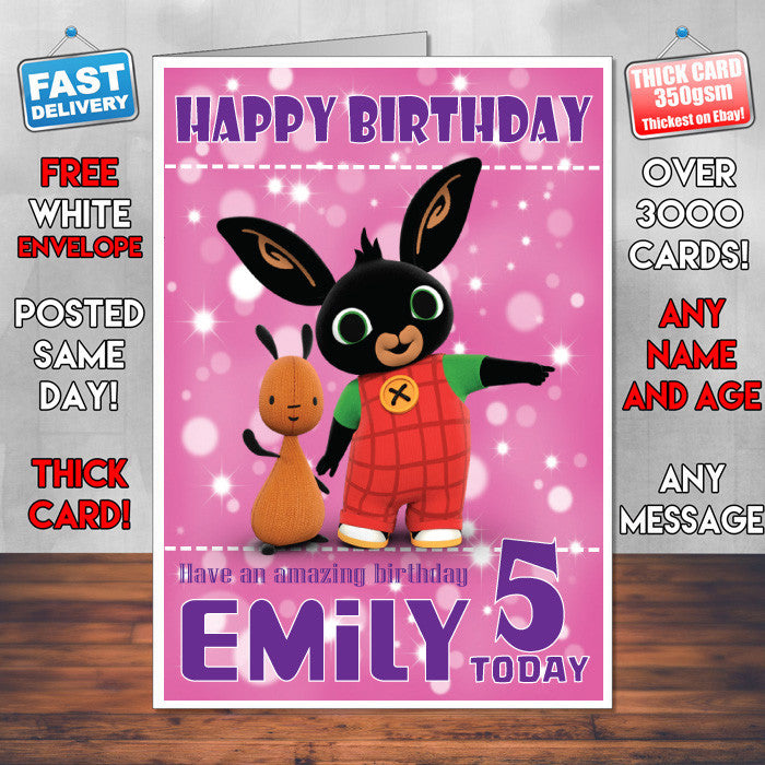 Personalised Bing 7 Style Theme Personalised Kidshows Birthday Card (SA)