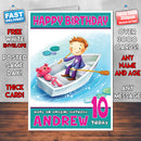 Personalised Boy Boating Style Inspired Cartoon Birthday Card (SA)