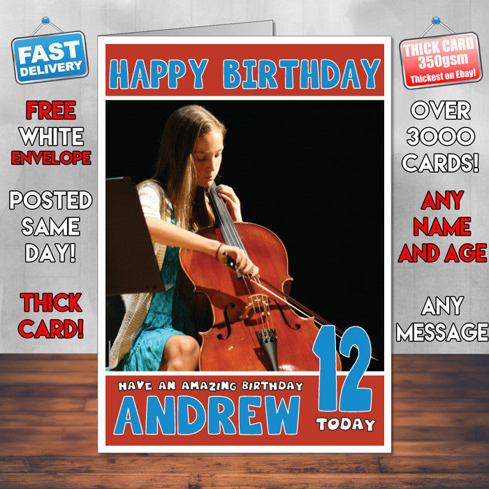 Personalised Cello INSPIRED THEME Music Birthday Card (SA)