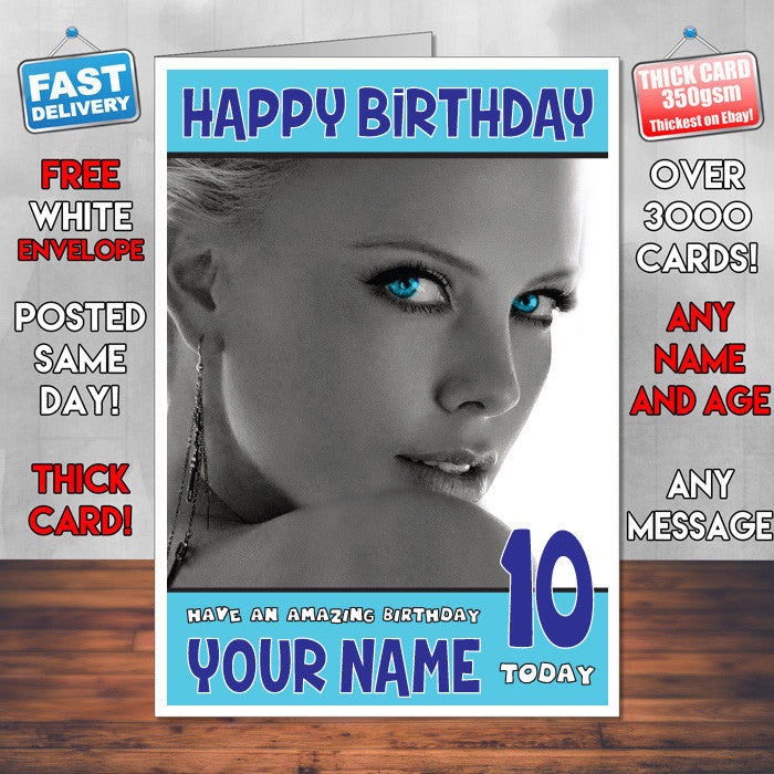 Personalised Charlize Theron INSPIRED THEME Celebrity Birthday Card (SA)