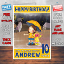 Personalised Child In Rain Style Inspired Cartoon Birthday Card (SA)