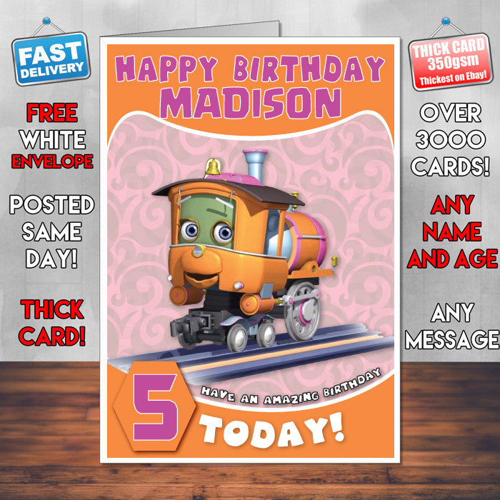 Personalised Chuggington 6 Style Theme Personalised Kidshows Birthday Card (SA)