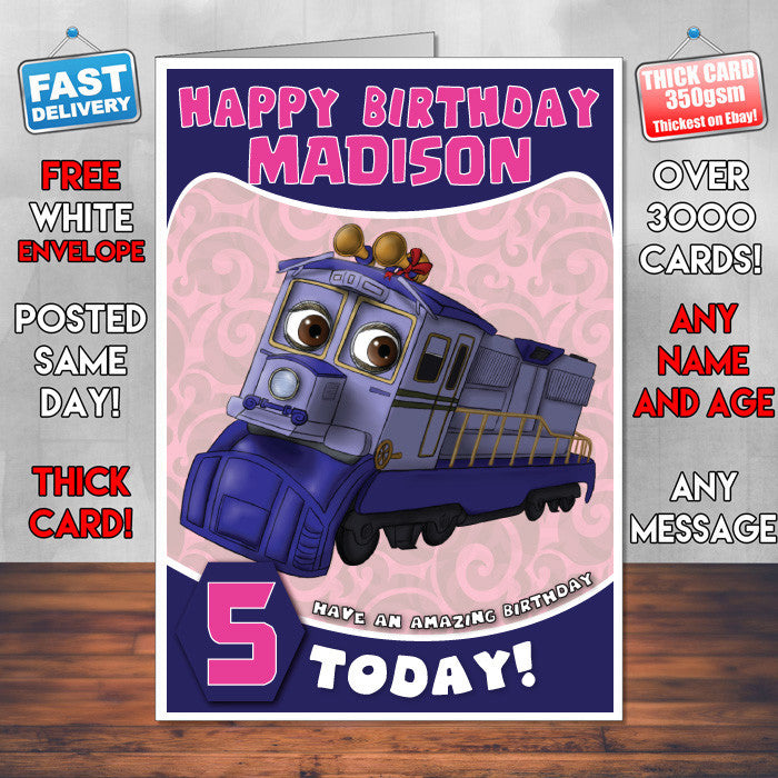 Personalised Chuggington 7 Style Theme Personalised Kidshows Birthday Card (SA)
