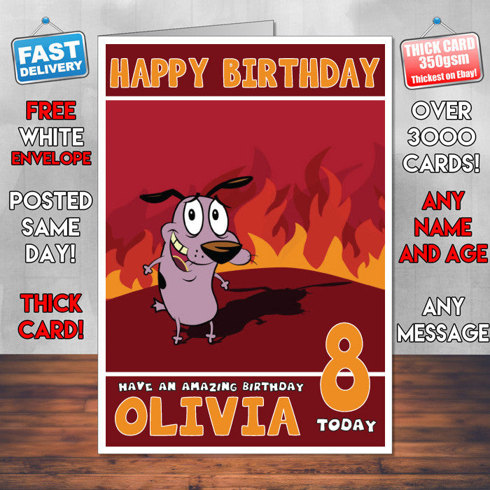 Personalised Courage The Cowardly Dog 1 Style Inspired Cartoon Birthday Card (SA)