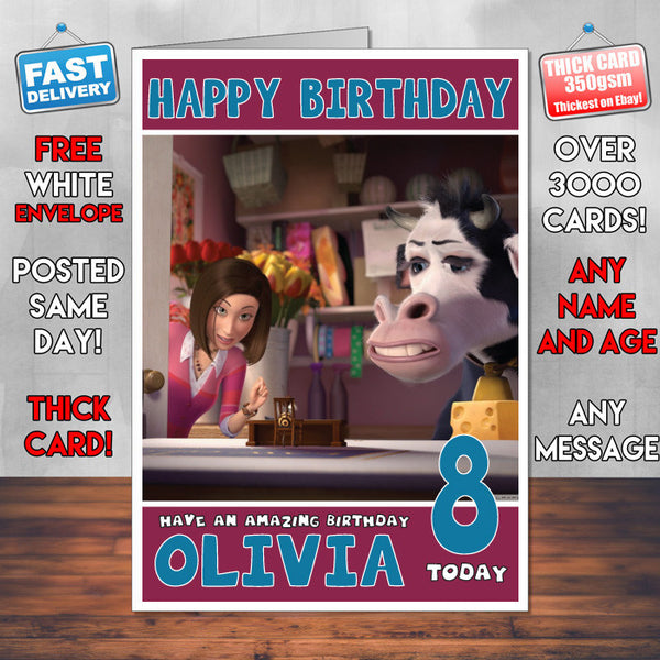 Personalised Cow Jeanette Style Inspired Cartoon Birthday Card (SA)
