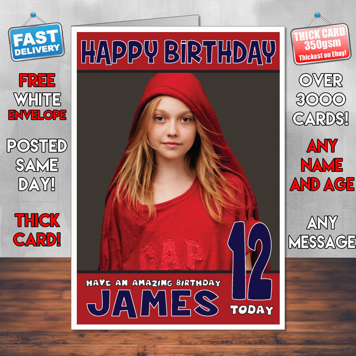 Personalised Dakota Fanning 2 INSPIRED THEME Celebrity Birthday Card (SA)