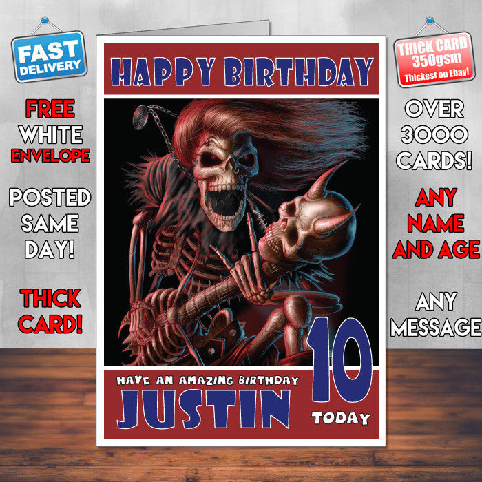 Personalised Dark Music Reaper Skeleton Celebrity Inspired Style Birthday Card (SA)