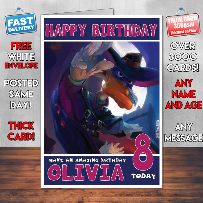 Personalised Darkwing Duck Style Inspired Cartoon Birthday Card (SA)