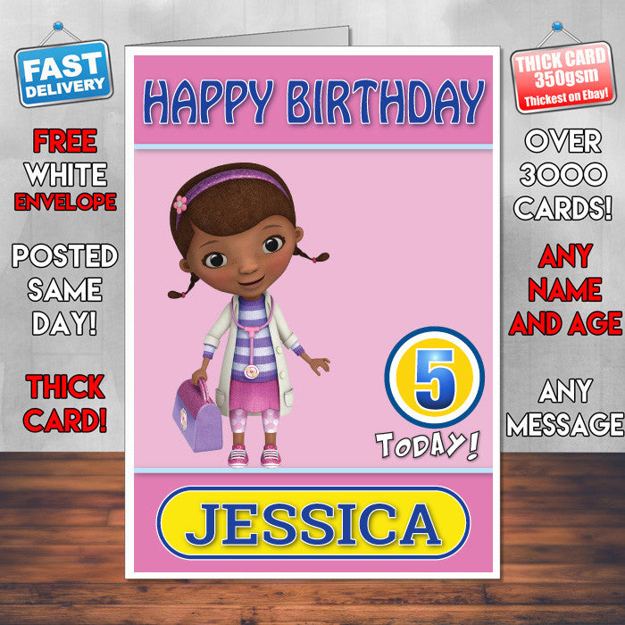 Personalised Doc Mcstuffins 1 Style Theme Personalised Kidshows Birthday Card (SA)