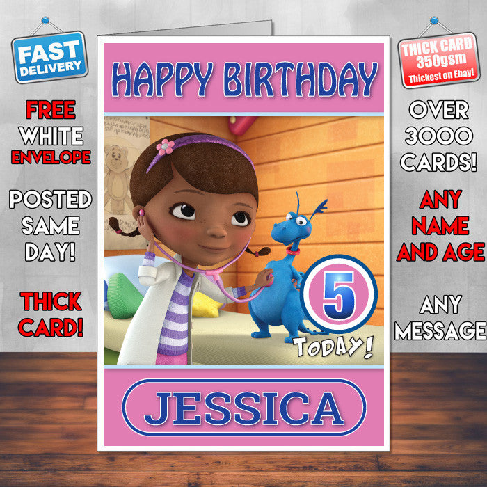 Personalised Doc Mcstuffins 2 Style Theme Personalised Kidshows Birthday Card (SA)