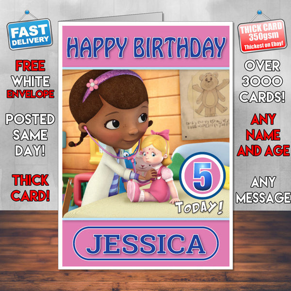 Personalised Doc Mcstuffins 3 Style Theme Personalised Kidshows Birthday Card (SA)