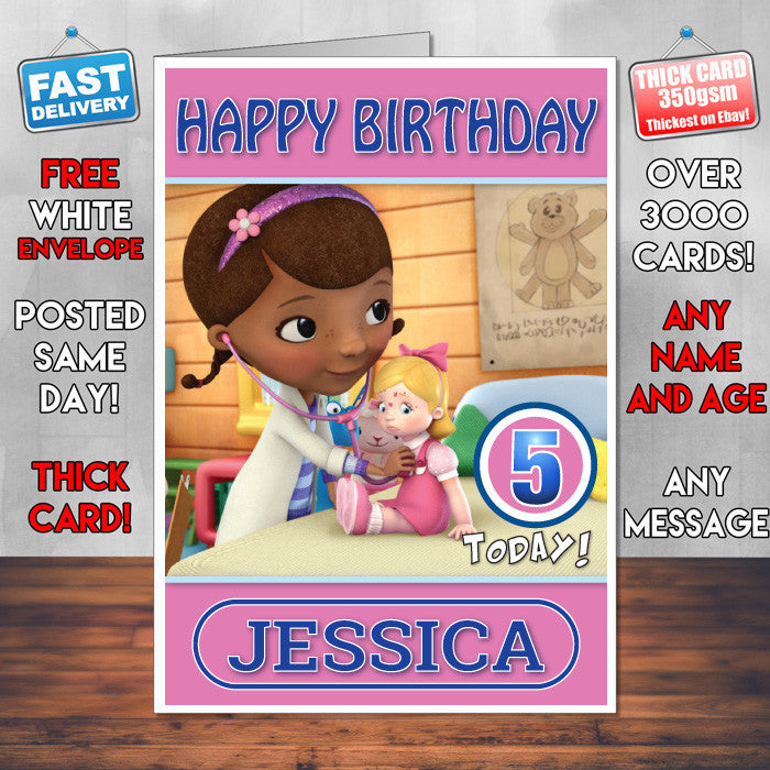 Personalised Doc Mcstuffins 3 Style Theme Personalised Kidshows Birthday Card (SA)
