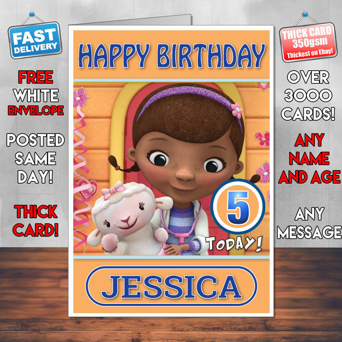 Personalised Doc Mcstuffins 4 Style Theme Personalised Kidshows Birthday Card (SA)