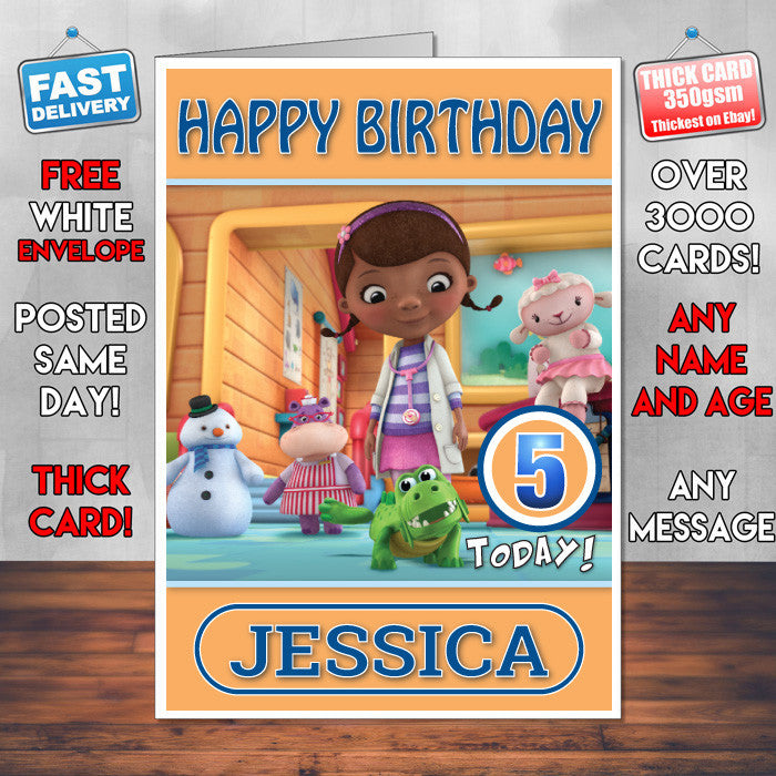 Personalised Doc Mcstuffins 5 Style Theme Personalised Kidshows Birthday Card (SA)