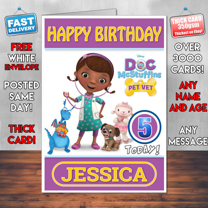 Personalised Doc Mcstuffins 7 Style Theme Personalised Kidshows Birthday Card (SA)