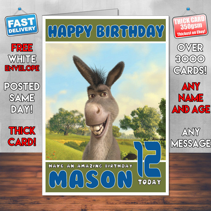 Personalised Donkey Of Shrek Style Inspired Cartoon Birthday Card (SA)