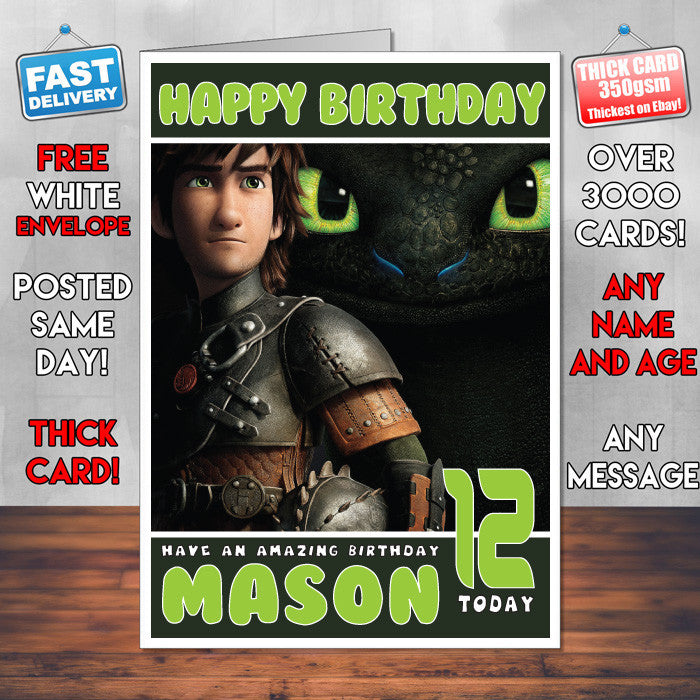 Personalised Dragon 2 Style Inspired Cartoon Birthday Card (SA)