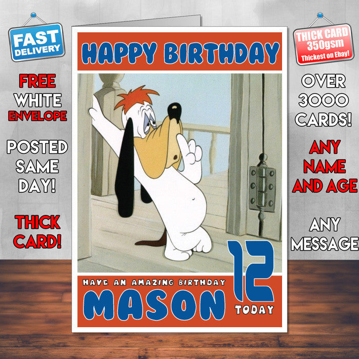 Personalised Droopy Dog Style Inspired Cartoon Birthday Card (SA)