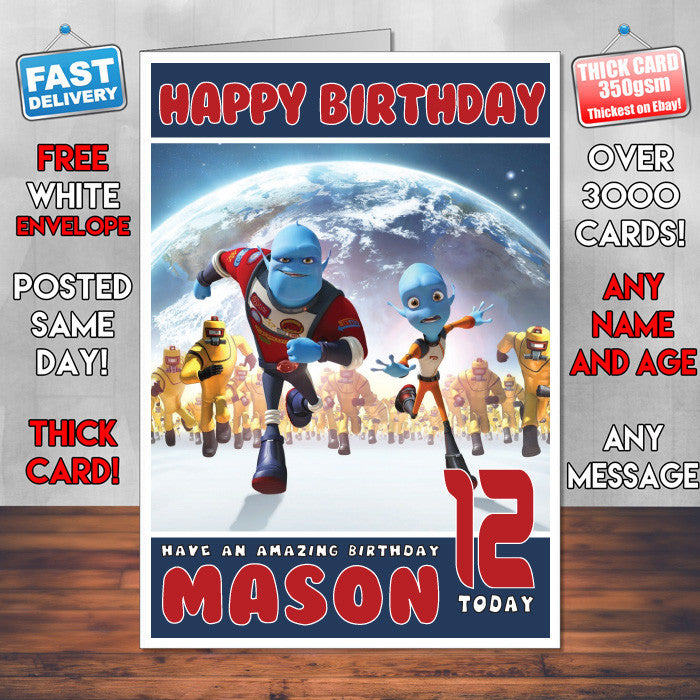 Personalised Escape From Planet Earth Style Inspired Cartoon Birthday Card (SA)