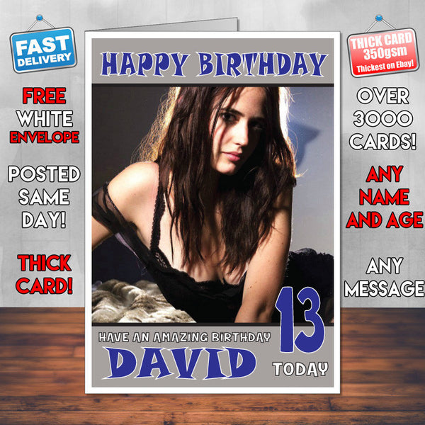 Personalised Eva Green 1 Inspired Theme Celebrity Birthday Card