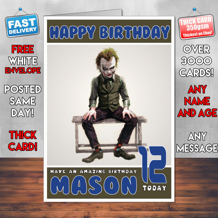 Personalised Evil Joker Style Inspired Cartoon Birthday Card (SA)