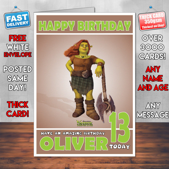 Personalised Fiona Shrek Forever Style Inspired Cartoon Birthday Card (SA)