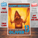 Personalised Fire Gnome Style Inspired Cartoon Birthday Card (SA)
