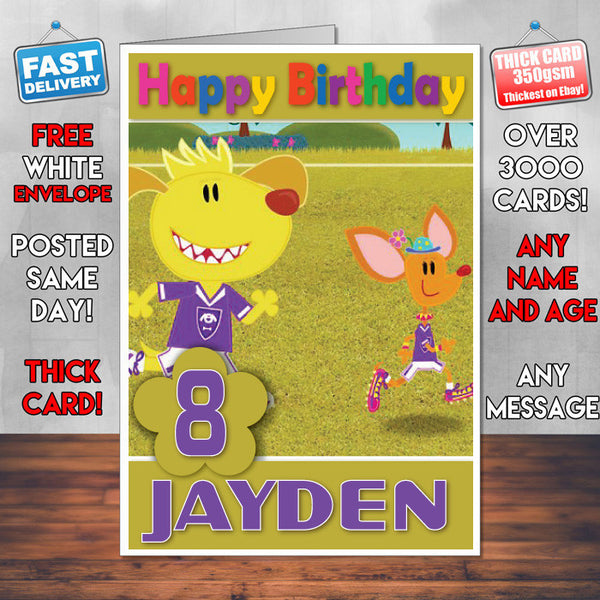 Personalised Footy Pups 8 Style Theme Personalised Kidshows Birthday Card (SA)