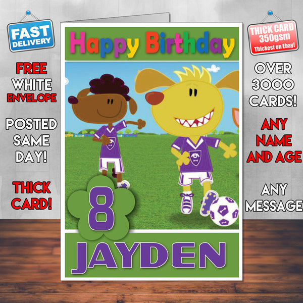 Personalised Footy Pups 9 Style Theme Personalised Kidshows Birthday Card (SA)