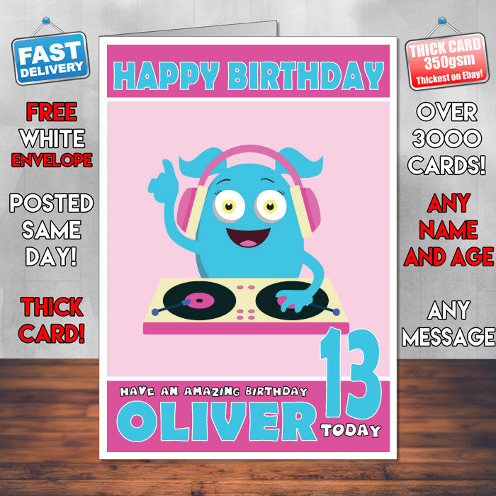 Personalised Girly Monster Style Inspired Cartoon Birthday Card (SA)